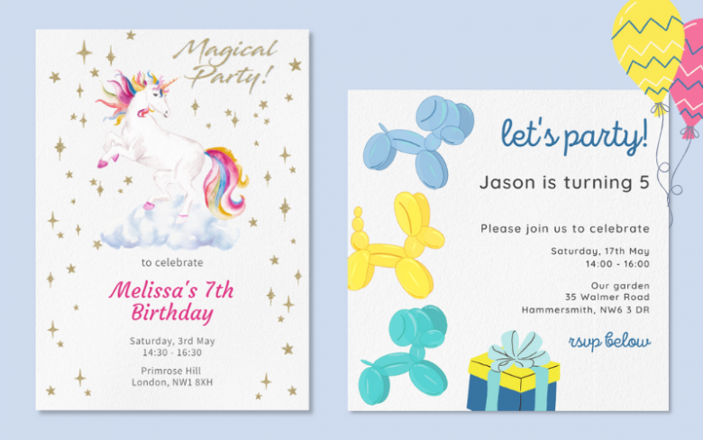 Balloon twisting and magical party invites, perfect for outdoor birthday parties under the tent.